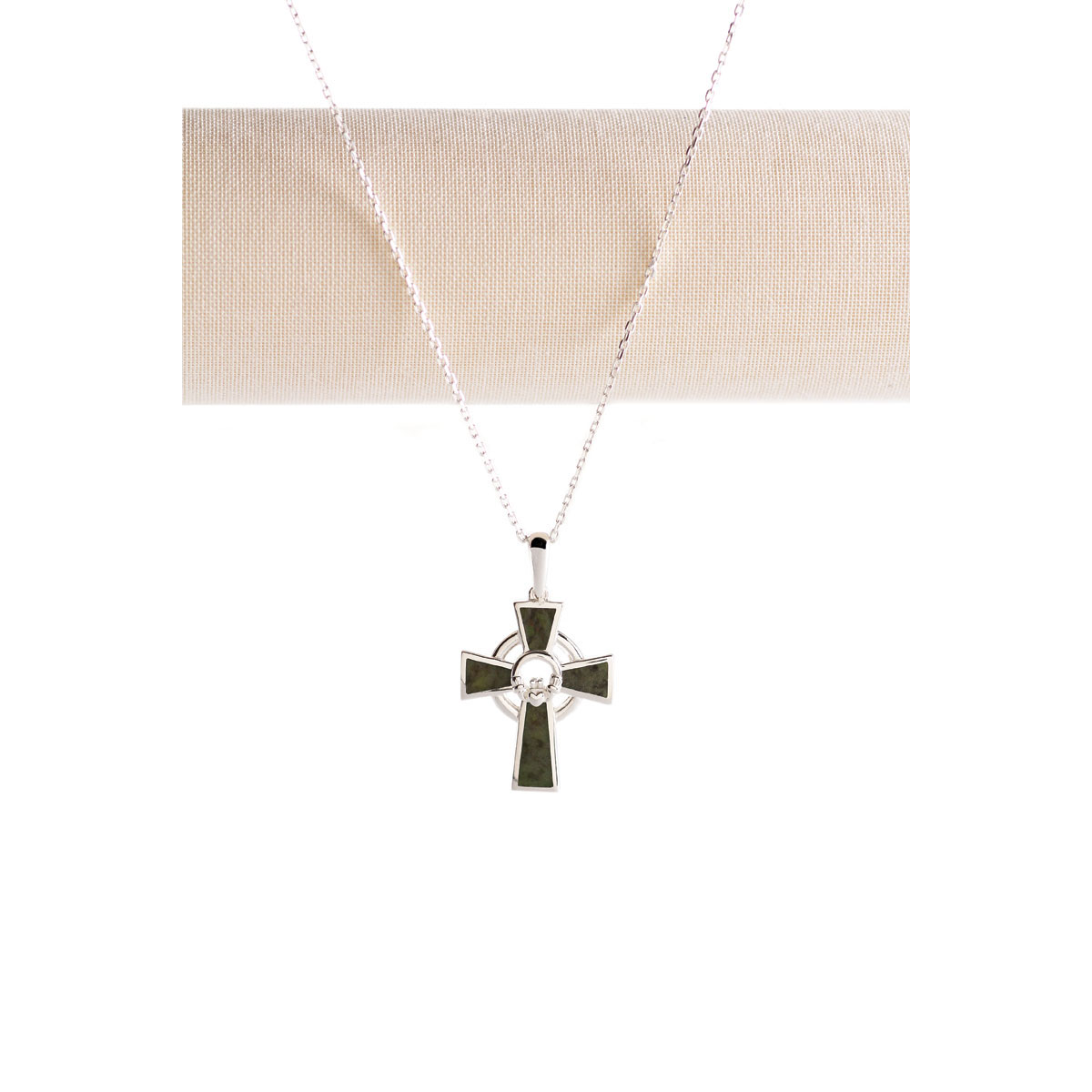 Cashs Ireland, Connemara Marble Sterling Silver Claddagh Cross Pendant Necklace